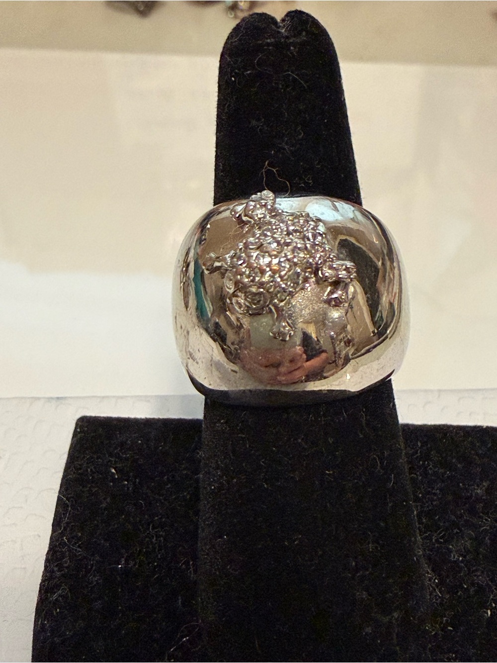 Domed wide band tapered back frog ring in silver made of 18kge